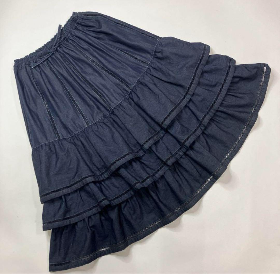 【新品未使用】ピンクハウス はしごレース使い デニム段々スカート/2024年 春 チェリーレース使いギンガムスカート｜ピンクハウスオフィシャル