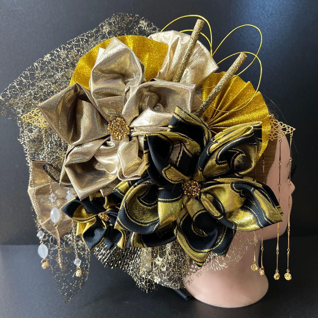 髪飾り・かんざし・成人式・結婚式・つまみ細工・豪華・超ド派手・振袖・花魁 専用 オーダー 豪華花魁風髪飾りセット かんざし付き 成人式 - 夢の華