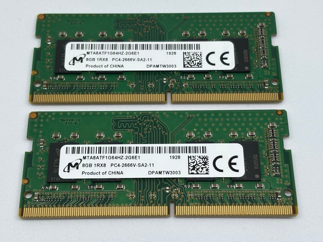 Micron DDR4-2666V 8GB×2枚 ② Micron（マイクロン） Micron 8GB 1Rx8 PC4-2666V-UA2-11 PC4-21300U