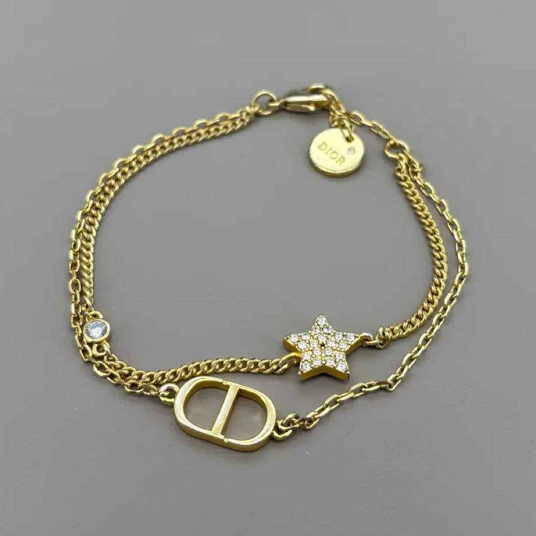 ディオール CDロゴ ダブルブレスレット ゴールド スター ラインストーン CDロゴ スター ネックレス GP ラインストーン ゴールド クリア