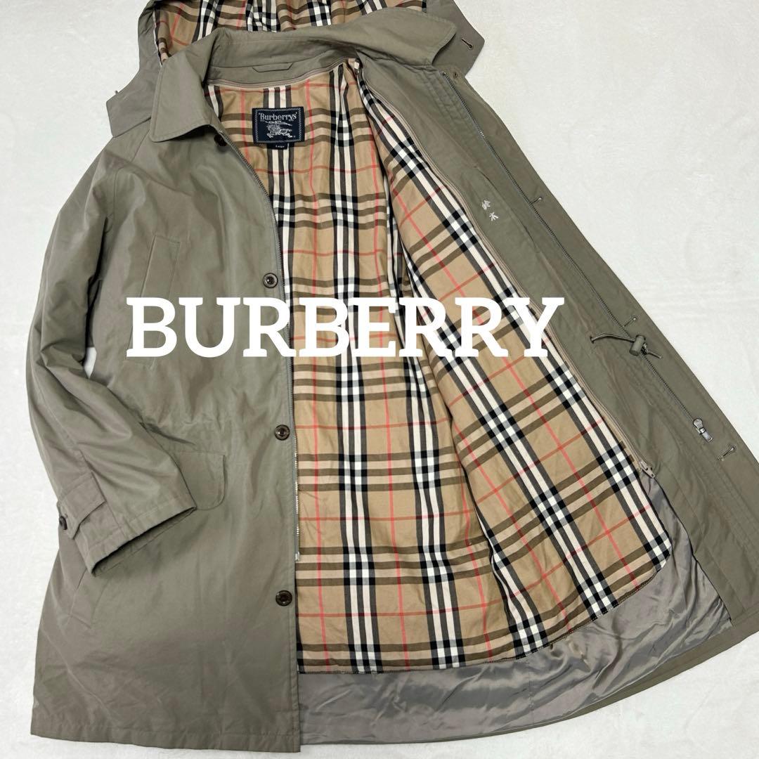 美品 バーバリー ノバチェック ダウンライナー ステンカラーコートL 90s古着 美品 Burberrys 90s 白タグ バーバリー ステンカラーコート ノバ