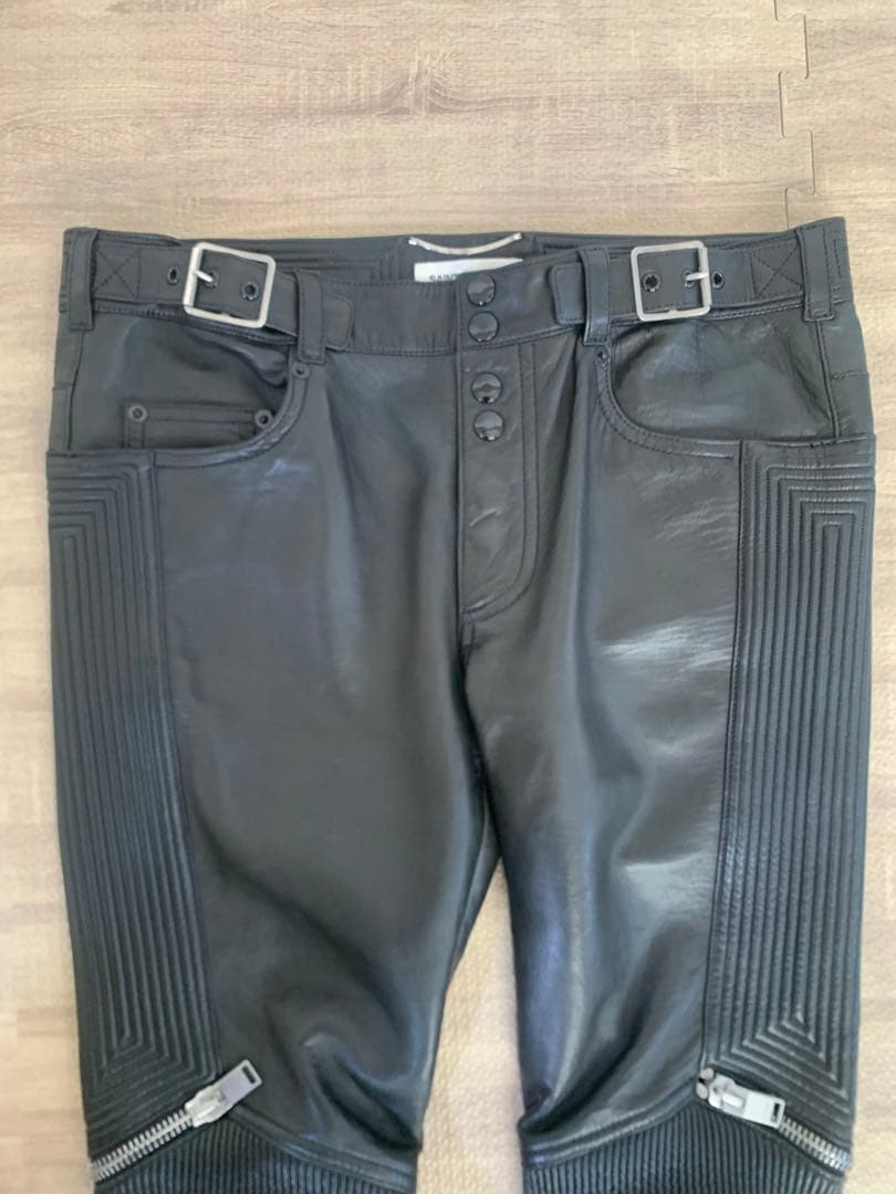 Saint Laurent Paris 13AWレザーバイカーパンツ ほぼ未使用 - メルカリ