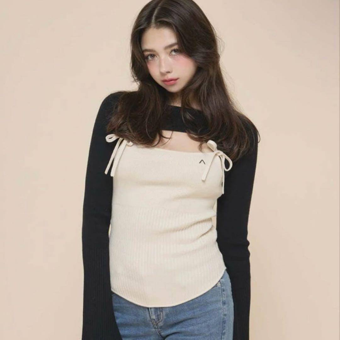 トップス andmary Bebe ribbon set tops ANDMARY】Bebe ribbon set tops