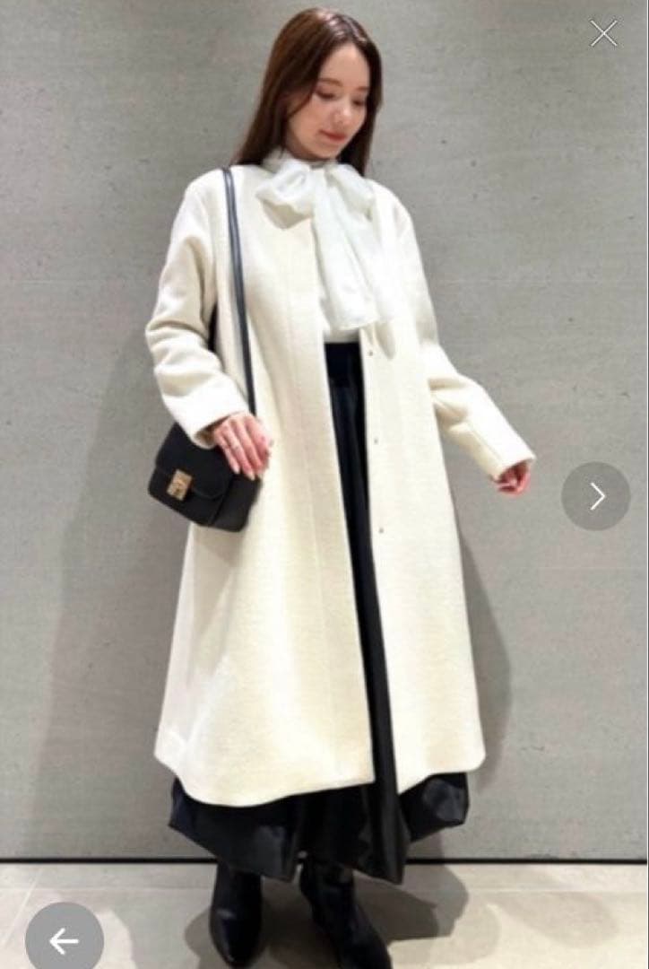 CELFORDセルフォード ノーカラー カシミヤ混 コート アイボリー 36