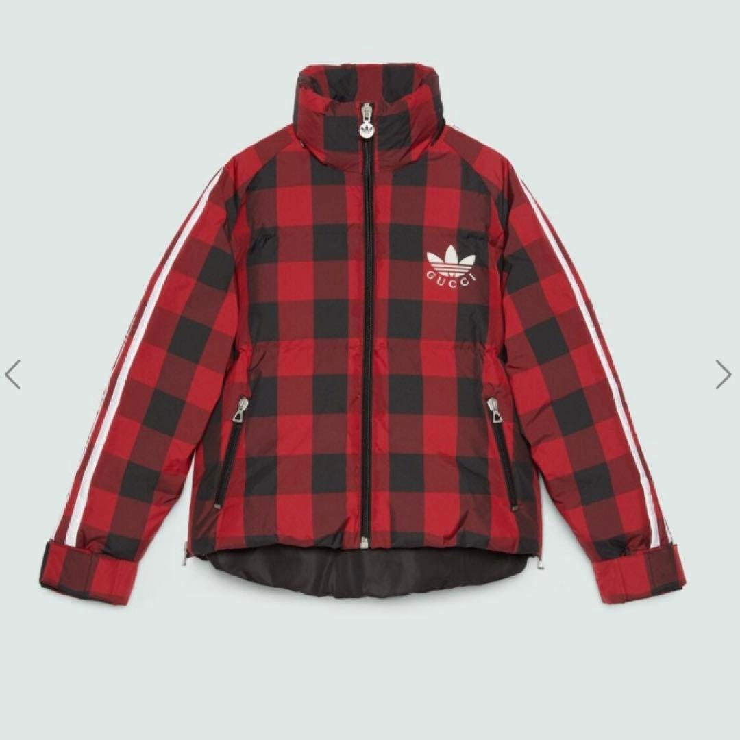 Gucci adidas ギンガムチェック ダウンジャケット 48 レッド - メルカリ