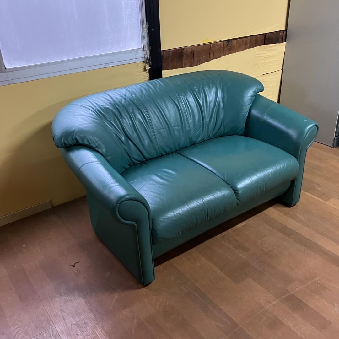 P0745 Karimoku(カリモク) レザー 2掛けソファ グリーン カリモク家具（KARIMOKU FURNITURE） ソファ ソファー 2.5人掛け 2人