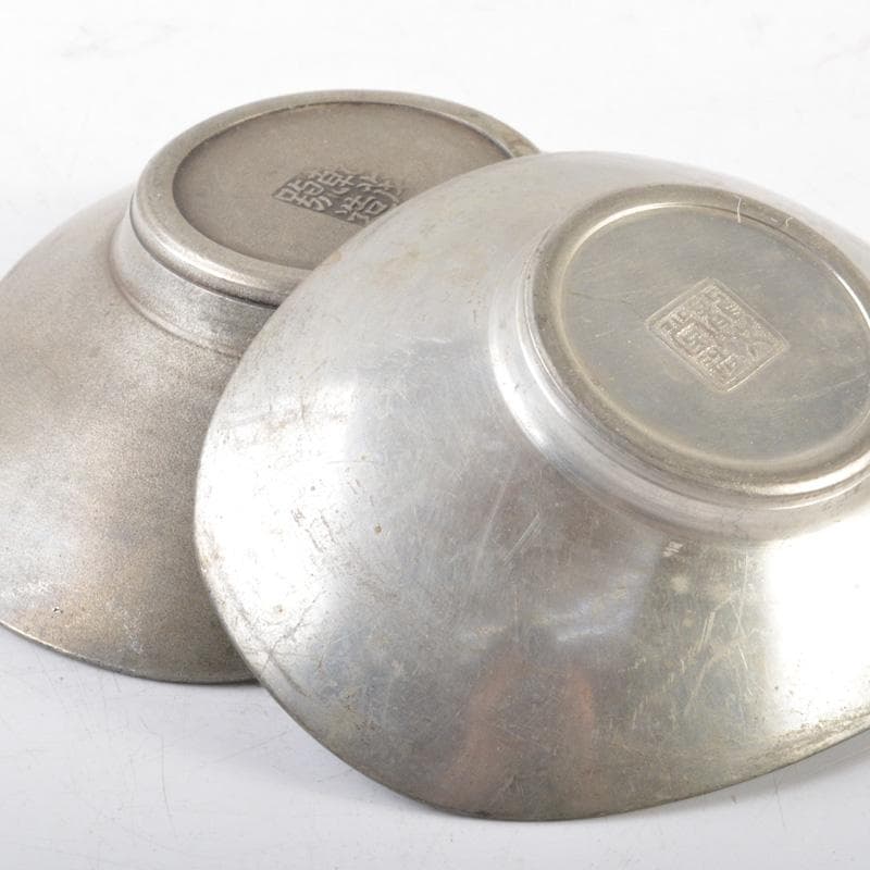 煎茶道具古錫乾茂號造・龍文堂造茶托二種十客V5407