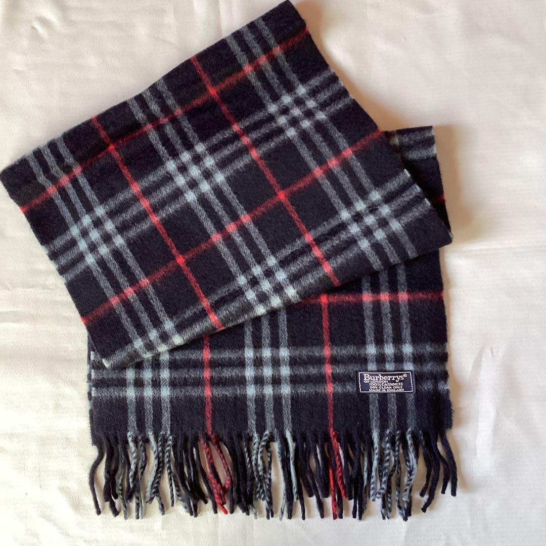 バーバリー　カシミヤマフラー【ネービー】 BURBERRY - カシミア100% バーバリーマフラー ストール カシミヤ