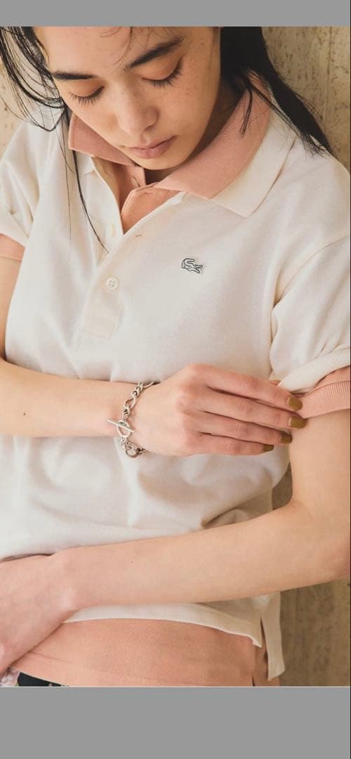 IENA LACOSTE 別注 ポロシャツ　ナチュラル　36 セール】 オーガニックコットン ミネラルダイ鹿の子地 半袖ポロシャツ
