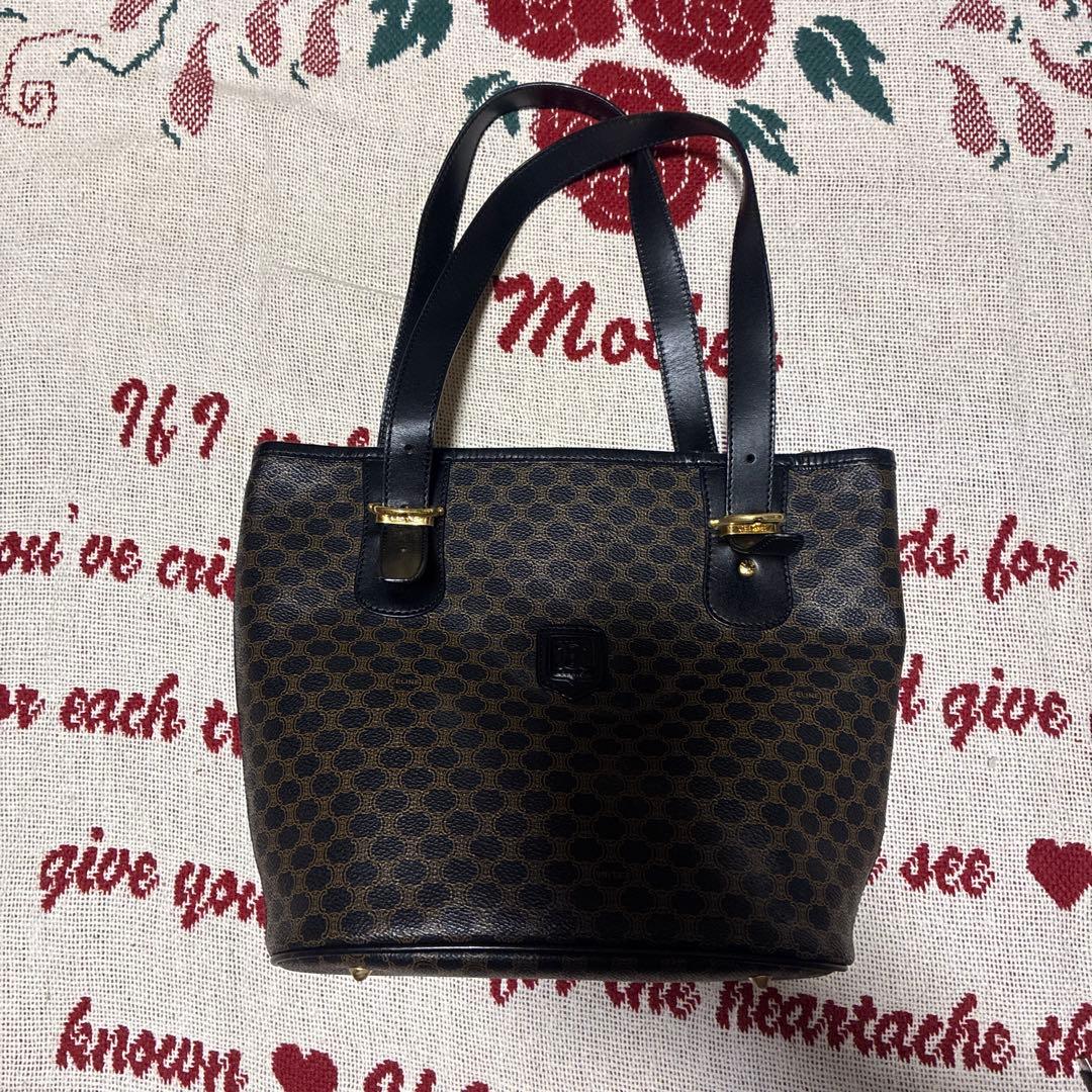 美品☆CELINE トートバッグ 黒 マカダム柄 バケツ型 PVC - メルカリ