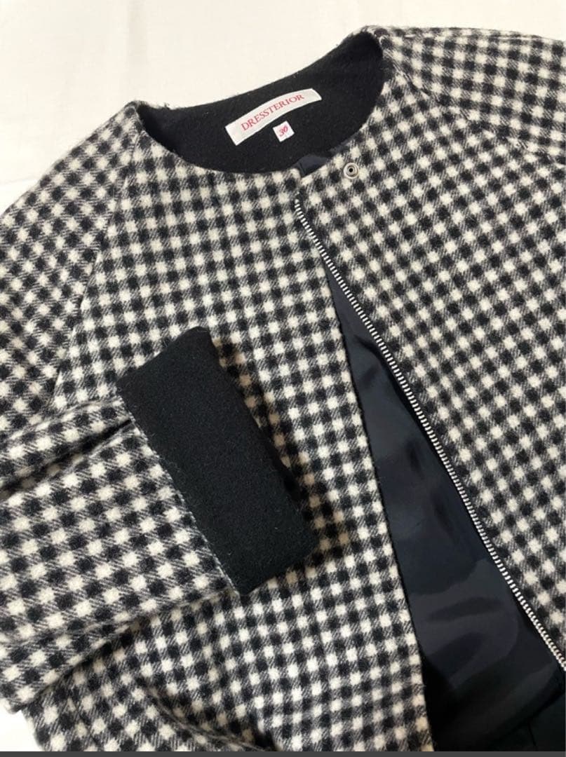 ドレステリアDRESSTERIOR チェックウールノーカラーコート◆ロング丈 ドレステリアDRESSTERIOR チェックウールノーカラーコート◇ロング丈