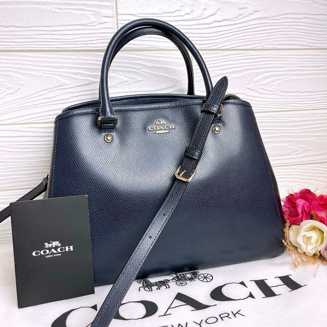 未使用級☆COACHコーチ 2wayショルダーバッグ ネイビー レザー ビジネス コーチ COACH 2way ショルダーバッグ ネイビー シボ革 レザー 本革