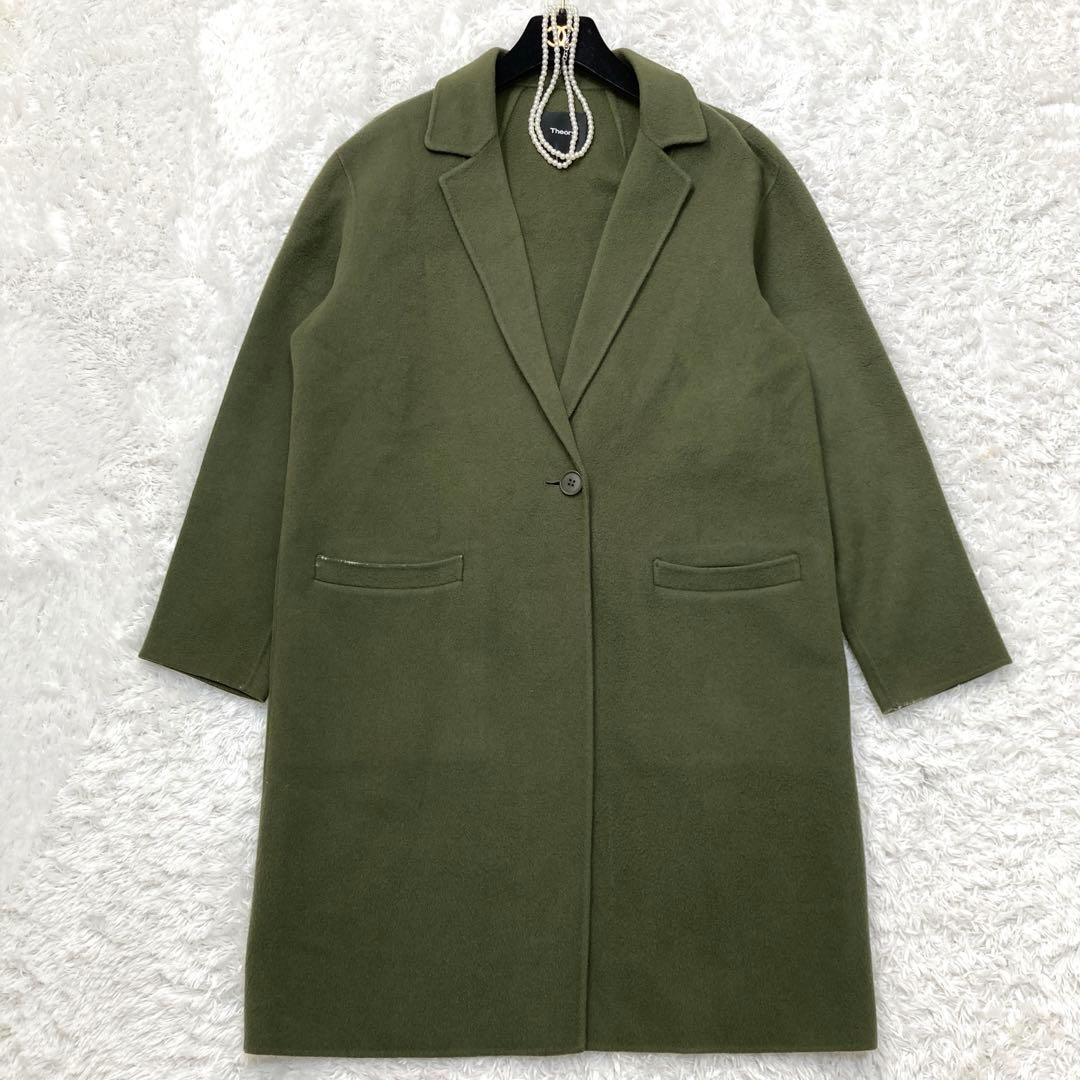 Theory カシミヤ混 ダブルフェイスチェスターコート カーキ 36 ロング