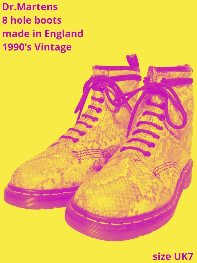 英国製！ドクターマーチン8ホールUK7ピンクパイソン柄イングランド蛇柄