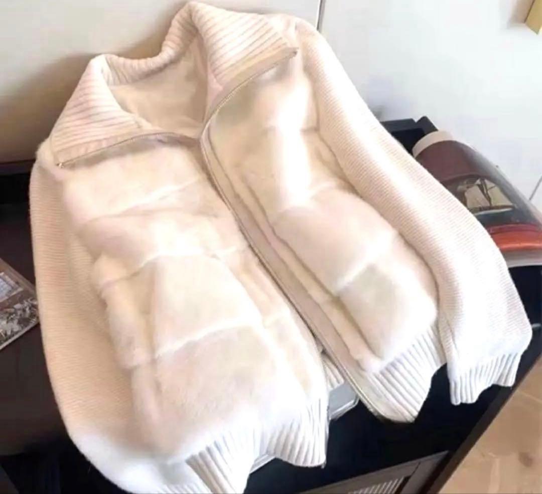 DHOLIC 2WAYニットスリーブエコファー ダウンジャンパー ホワイト