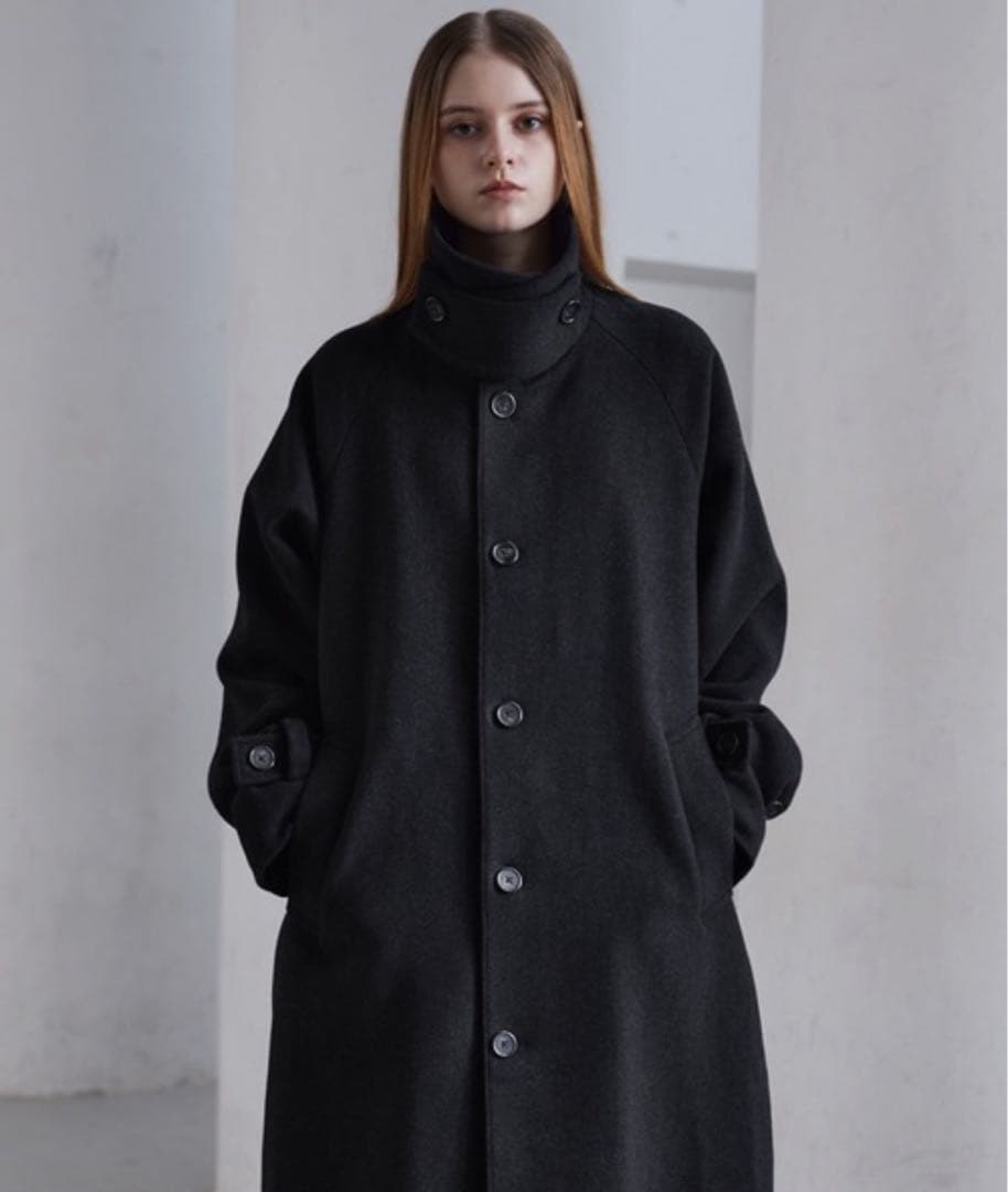 CLEL ロングコート Mサイズ ブラック CLEL】Tech Melton Loose Soutien Collar Coat/テックメルトン ルーズ