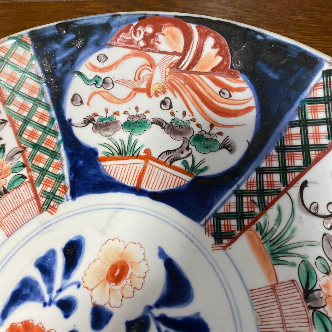 最終処分特価 古伊万里色絵大きめ大皿迫力がある絵付け 飾り皿やお料理