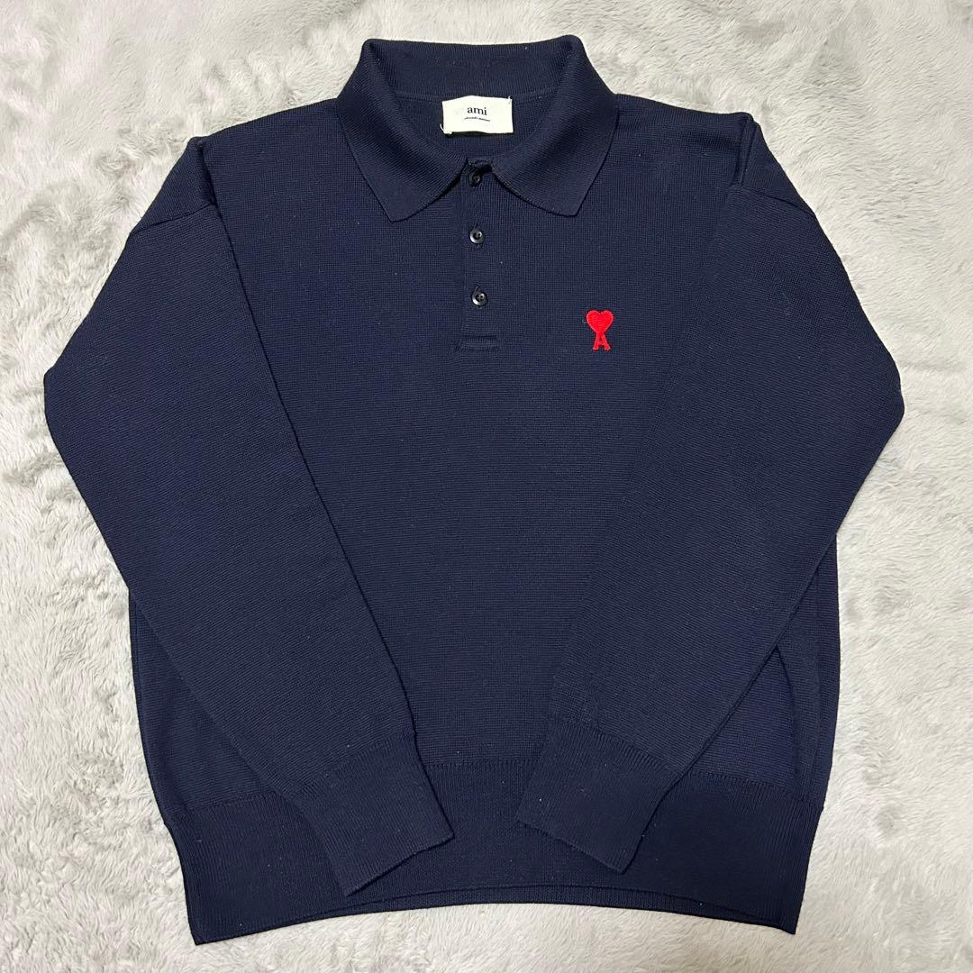 正規品】amiparis アミパリス ニット ポロ M ネイビー - メルカリ