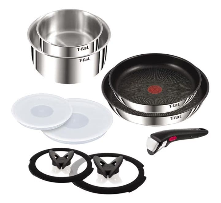 T-fal ステンレス鍋・フライパンセットIH、ガス火、対応9点セット T-fal（ティファール） 鍋 フライパン 9点 セット 着脱式取っ手 蓋 付