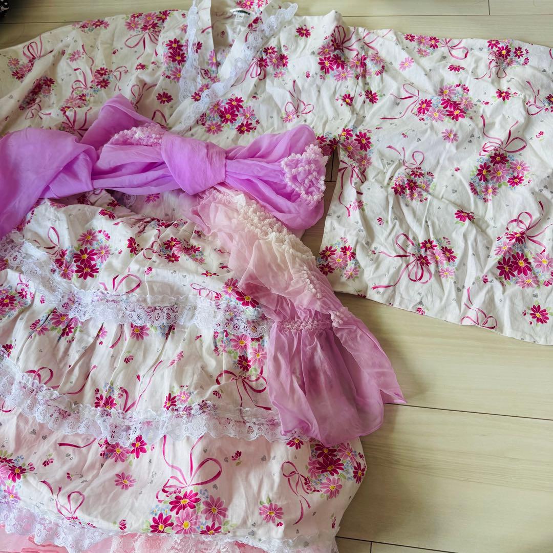 大人　浴衣ドレス　セパレート　花柄 ピンク 浴衣・帯セット 即日発送】大人スウィート/ピンク地フラワー浴衣【浴衣3点セット 浴衣