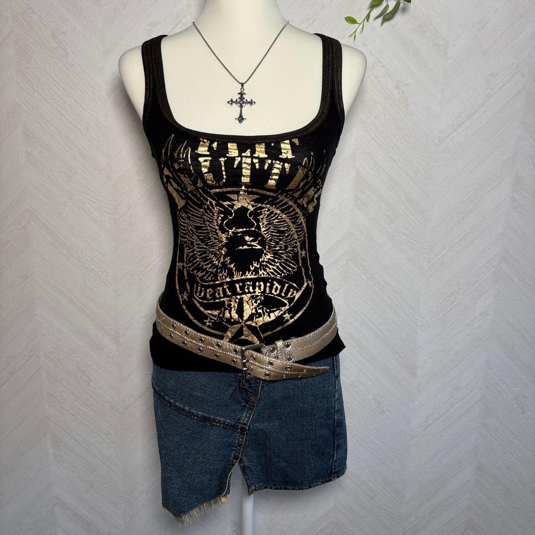 d.i.a. 平成ギャルy2k バックオープン箔押しプリント羽　タンクトップ 楽天市場】青い y2k 原宿系 タンクトップ グラデーション 夏 キッズ