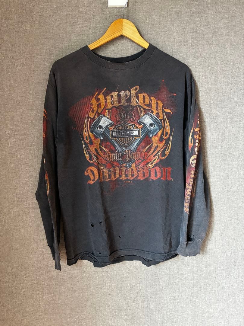 ハーレーダビッドソン ファイヤーパターン ロングtシャツ 古着 ハーレーダビッドソン Harley-Davidson ファイヤーパターン