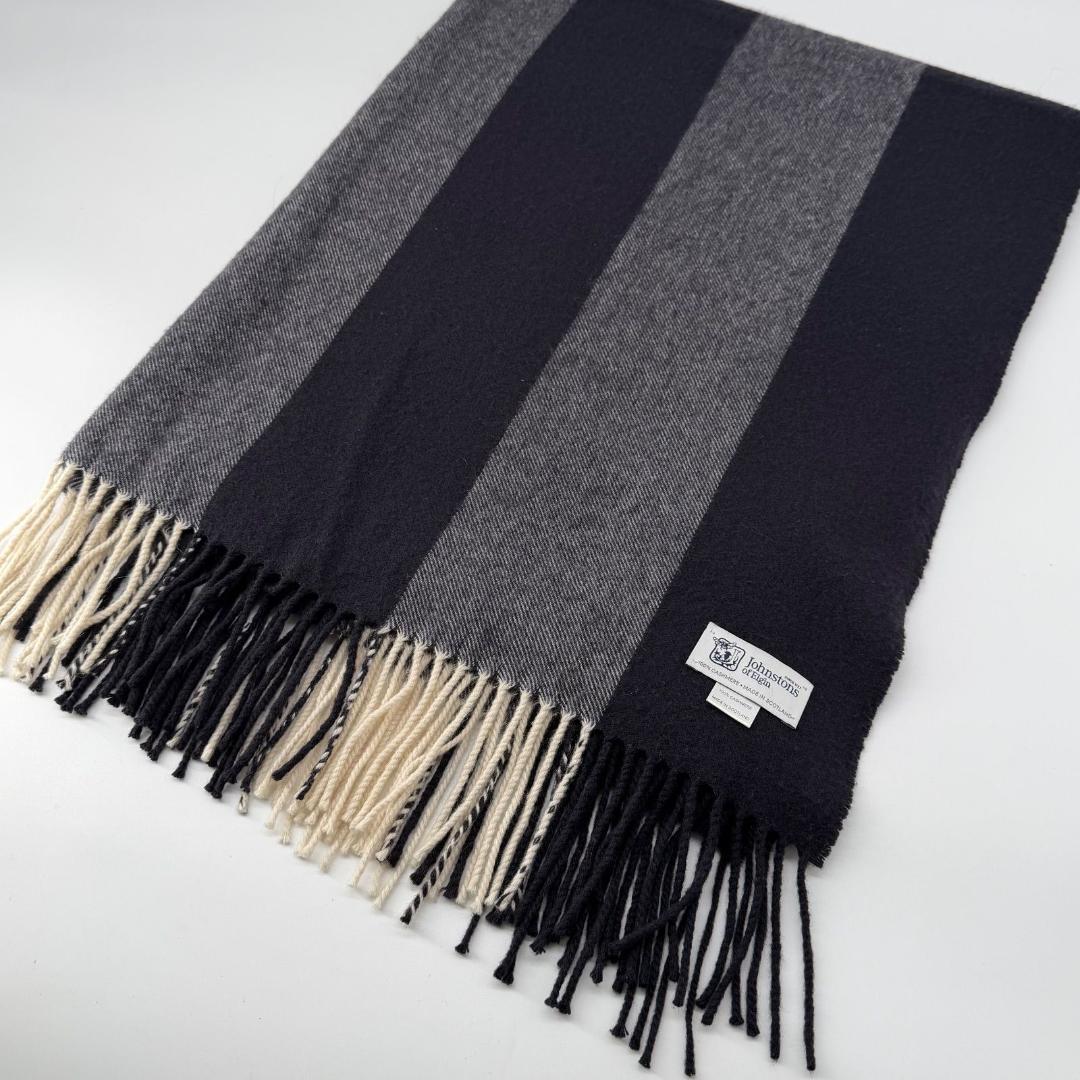 15463✨美品✨ジョンストンズ カシミヤ100% 大判 マフラー ストライプ JOHNSTONS 【Johnstons / ジョンストンズ】カシミヤ100% マフラー