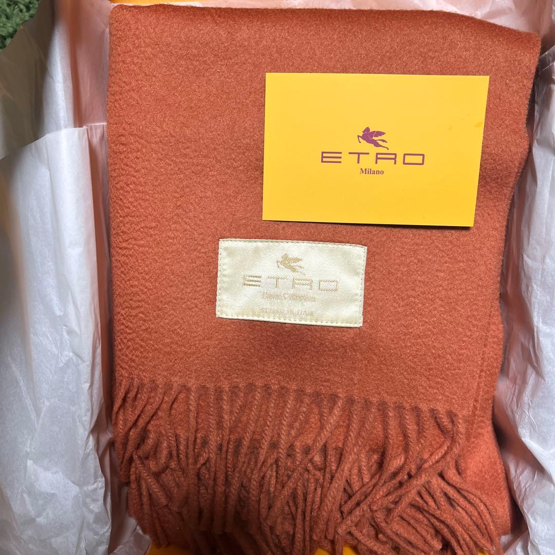 ETRO オレンジ ウール ストール フリンジ付き ETRO（エトロ） ストール フリンジ ペイズリー柄 ウール シルク混 総柄