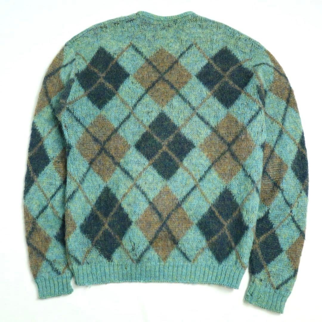 Vintage 60s 70s アーガイル シャギー モヘアカーディガン 毛足長