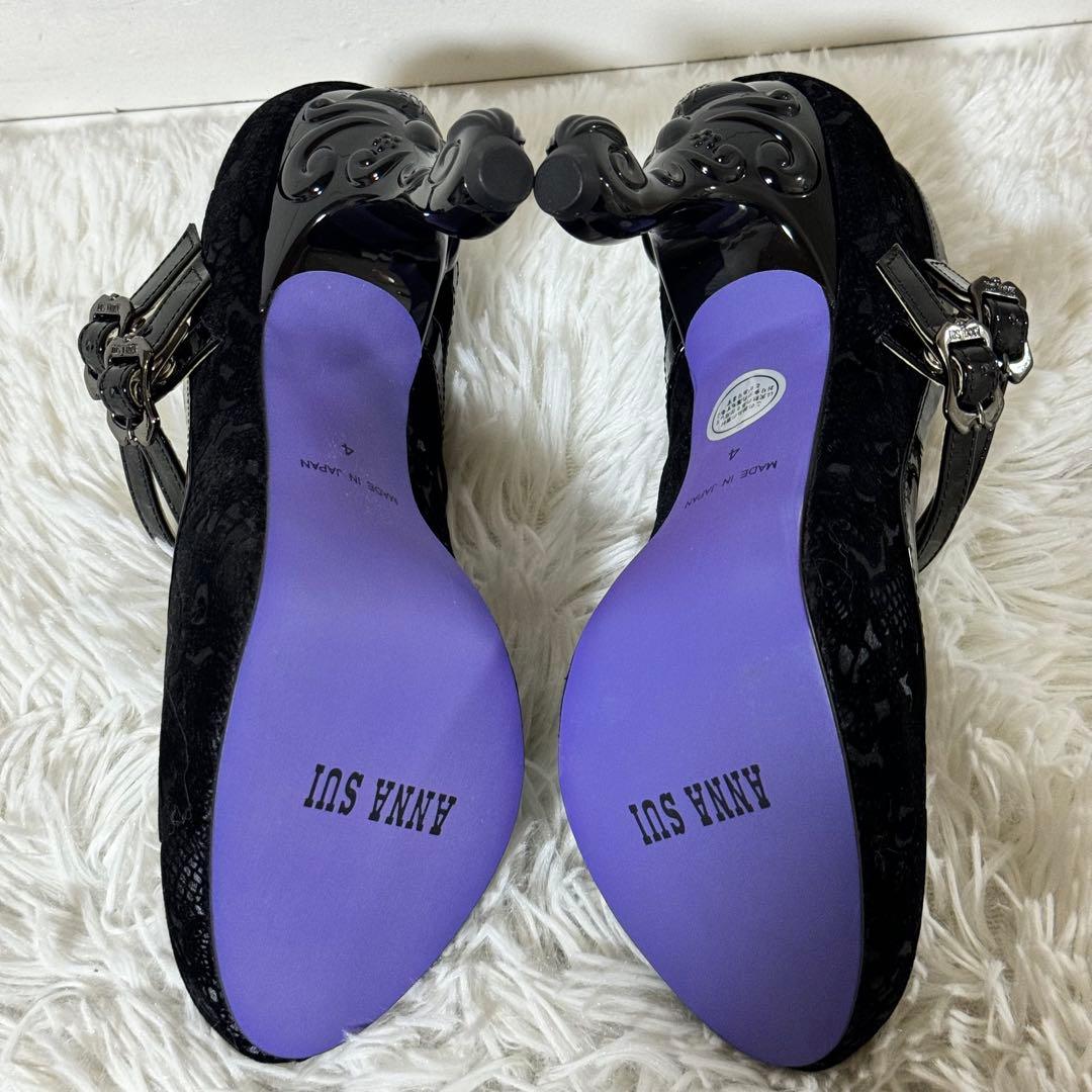 未使用級✨ANNA SUI アナスイ 猫足 レース ベロア ハイヒール パンプス