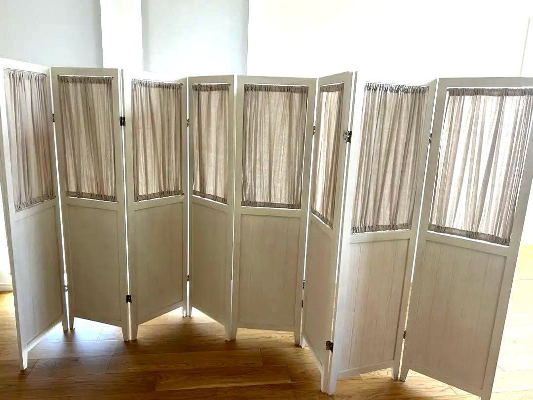 パーテーション4連×2 パーテーション カーテンタイプ 木製 アンティーク調 [4連][高さ148