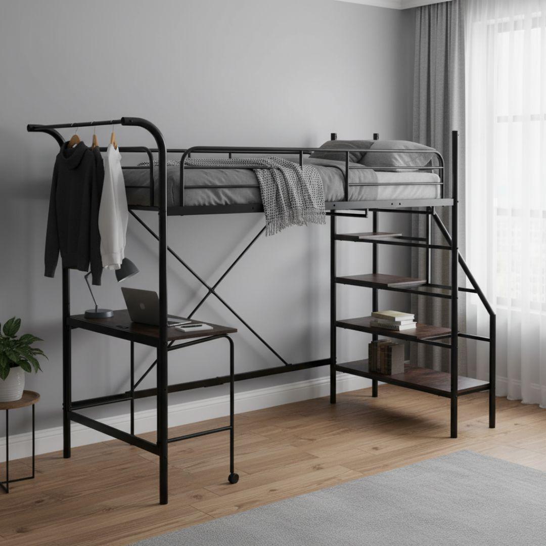 システムベット ロフトベッド シングル デスク付き コンセント付き 収納付き ロフトベッド システムベッド ハイタイプ 階段収納ラック DEWEL 2段