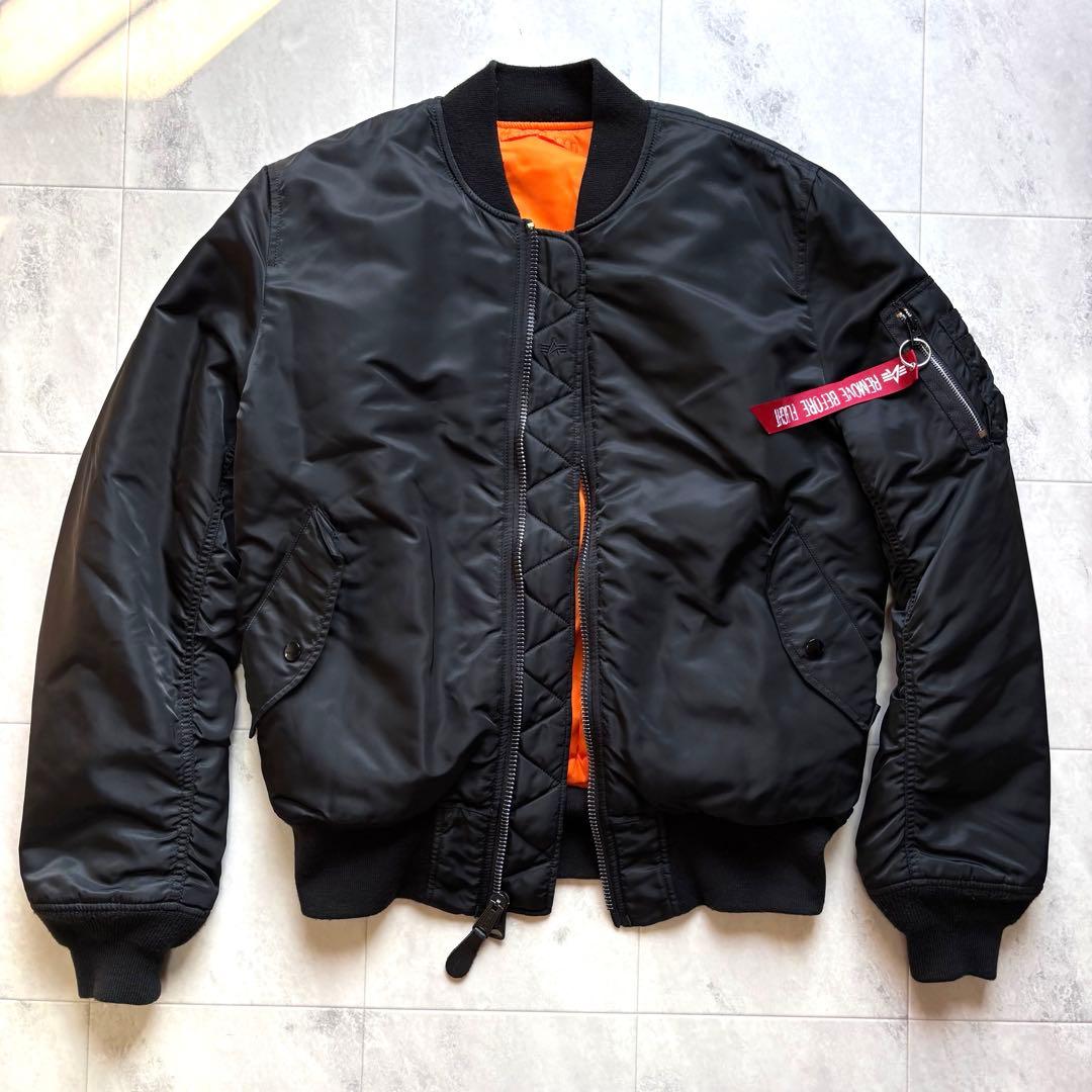 【美品】アルファ MA-1 フライトジャケット ブラック L 短丈 リバーシブル Alpha Industries（アルファ・インダストリーズ） ma1 ma-1 「別注