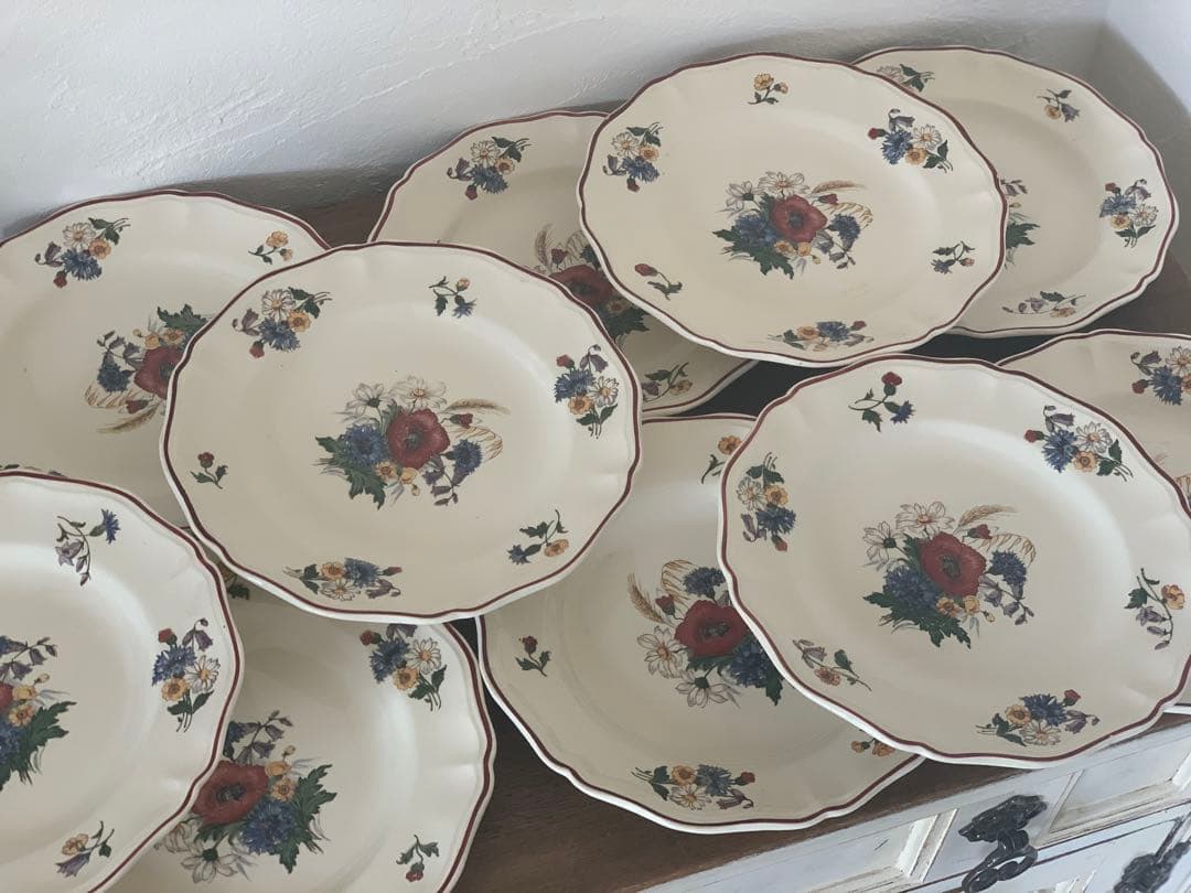 フランスアンティーク　サルグミンヌ　アグレスト　野花　皿　プレート　6枚セット 1920-1950年代 サルグミンヌ “アグレスト” 花リムプレート【フランス