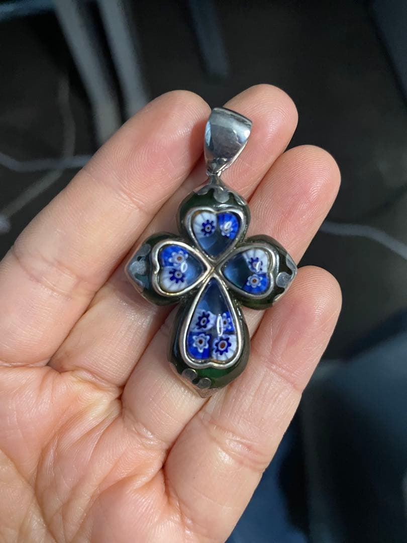 アイミイタリア製 ムラーノガラス ミルフィオリペンダント シルバー925 ヴィンテージ カラフル ムラーノ ミッレフィオーリ ベネチアン グラス