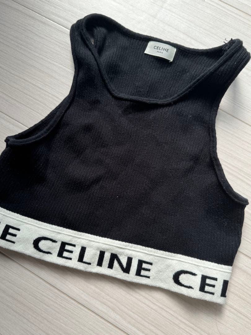 CELINE ブラック タンクトップ celine tank top IN cotton jersey - BLACK/WHITE | CELINE