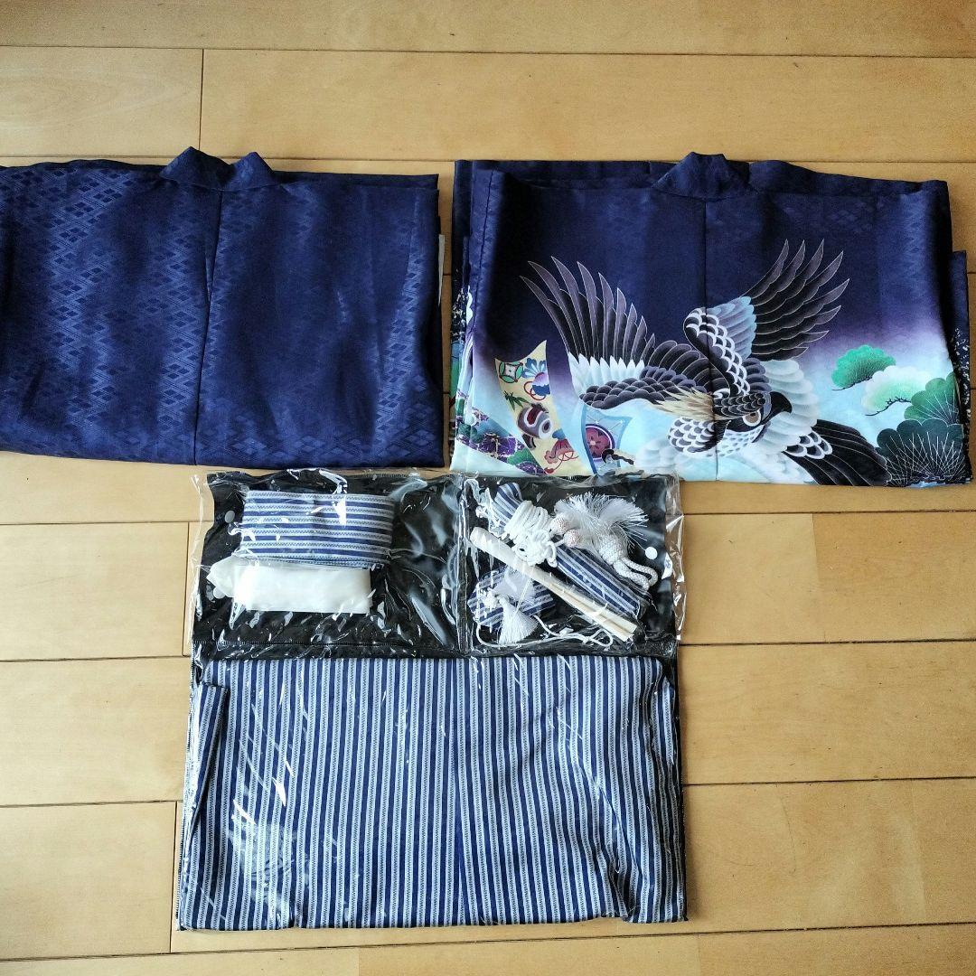 七五三　男の子　５歳　紺色 着物 鷹と風景模様 楽天市場】七五三 着物 5歳 羽織袴セット 男の子 10点フルセット