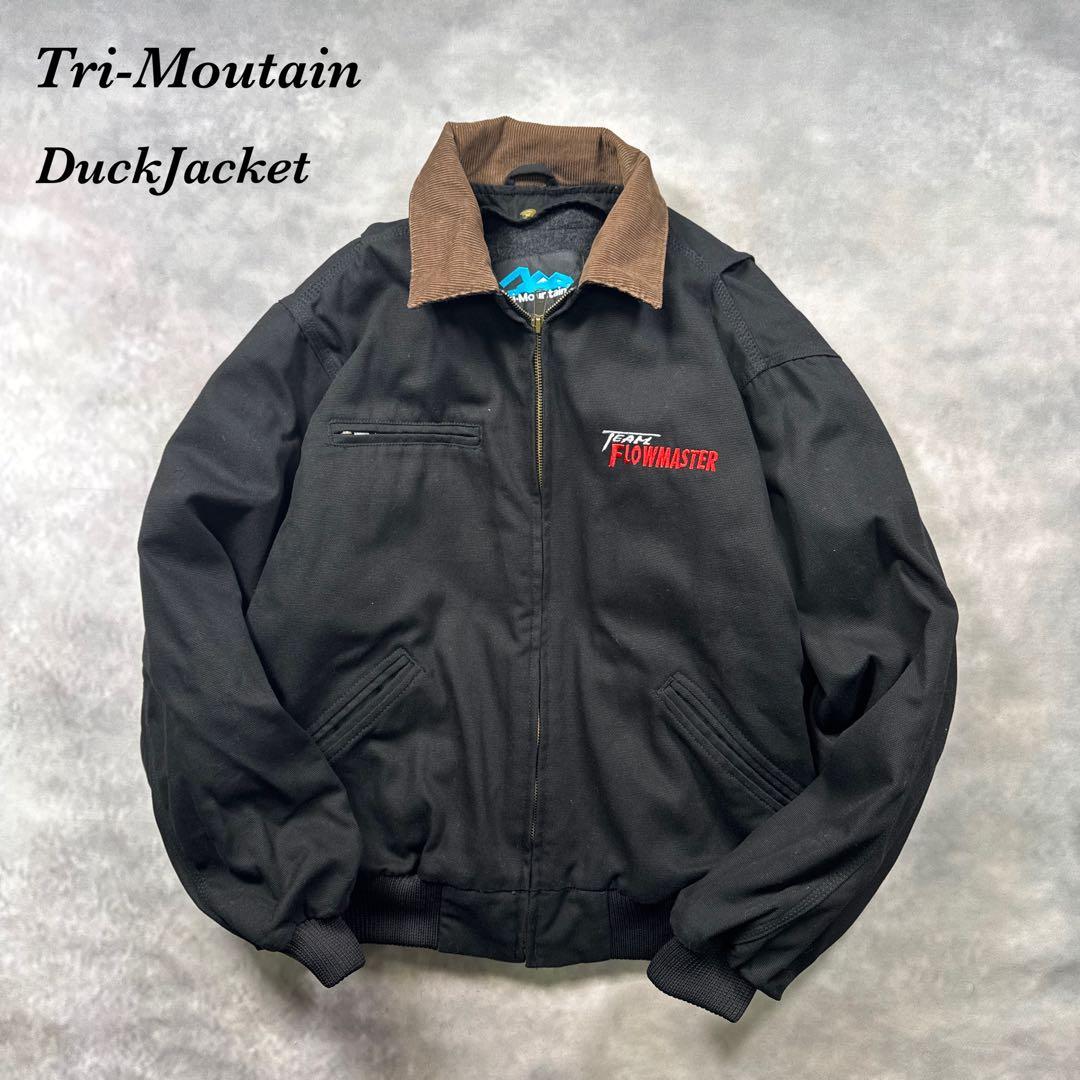 トライマウンテン古着美品00s黒ダック地デトロイトジャケット企業ロゴ