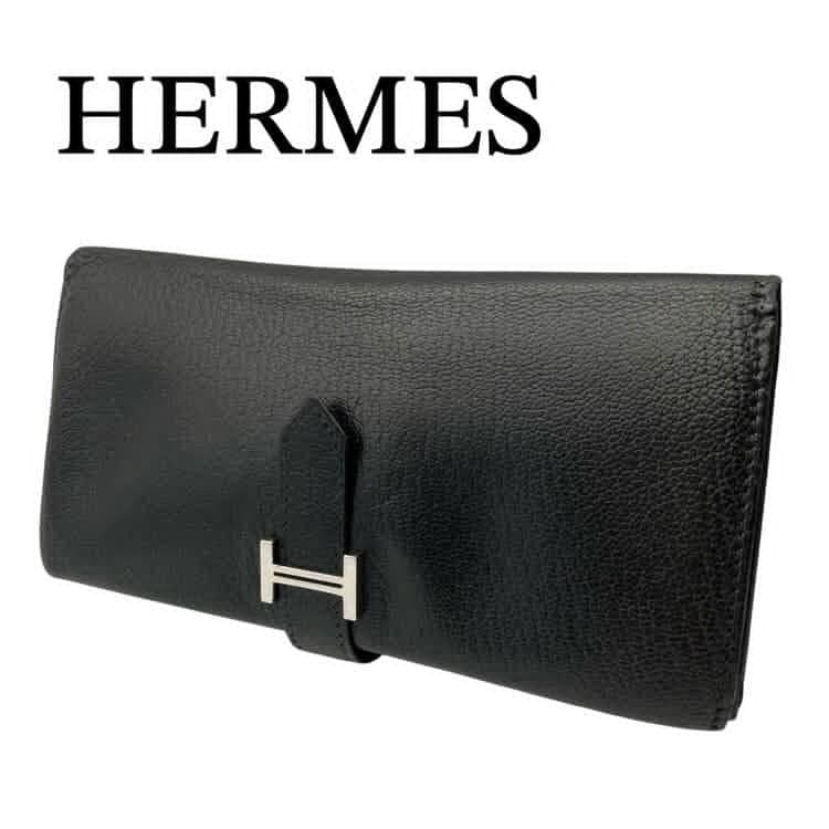 HERMES エルメス ベアン デュプリ 三つ折り 長財布 ▢G刻印 ブラック