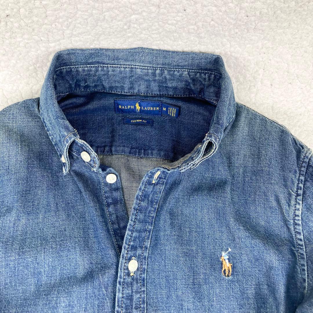現行 ラルフローレン デニムシャツ インディゴ 藍染め 長袖 ポニー刺繍