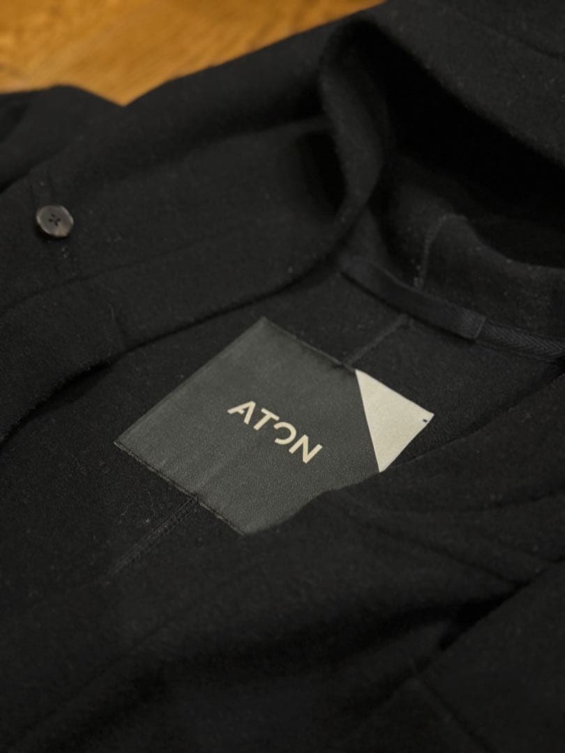 <最終値下げ>ATON フード付き ウールコート 黒 M エイトン　ロングコート 最終値下げ>ATON フード付き ウールコート 黒 M エイトン ロングコート