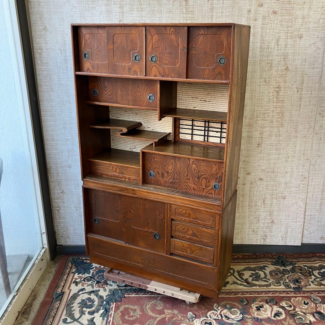 昭和レトロ 木製 茶箪笥 茶棚 ガラス戸 サイドボード 古家具 古民家