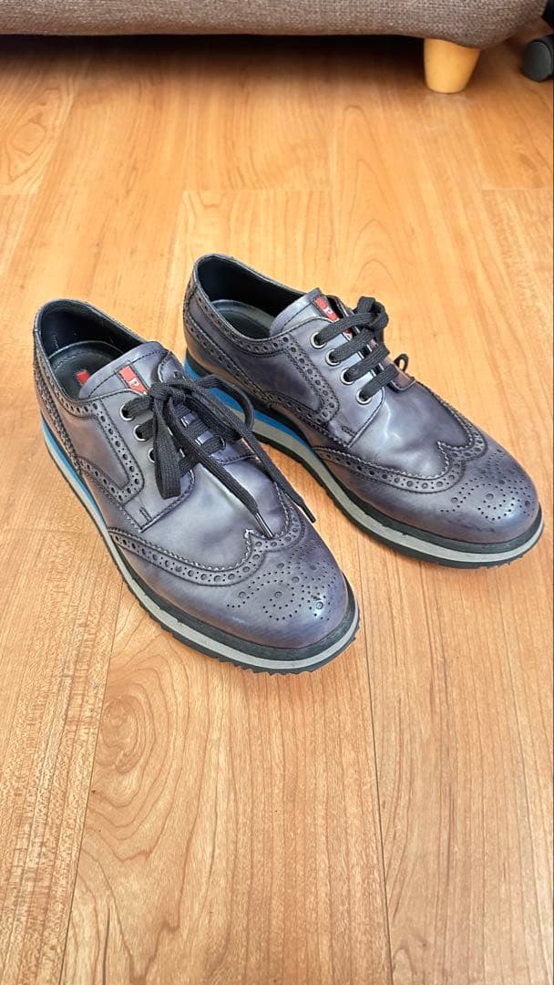 ム*ン様 【美品】PRADA ダークグレー ブローグシューズ 6.5 レザースニ Black Prax Stretch Knit Sneakers | PRADA