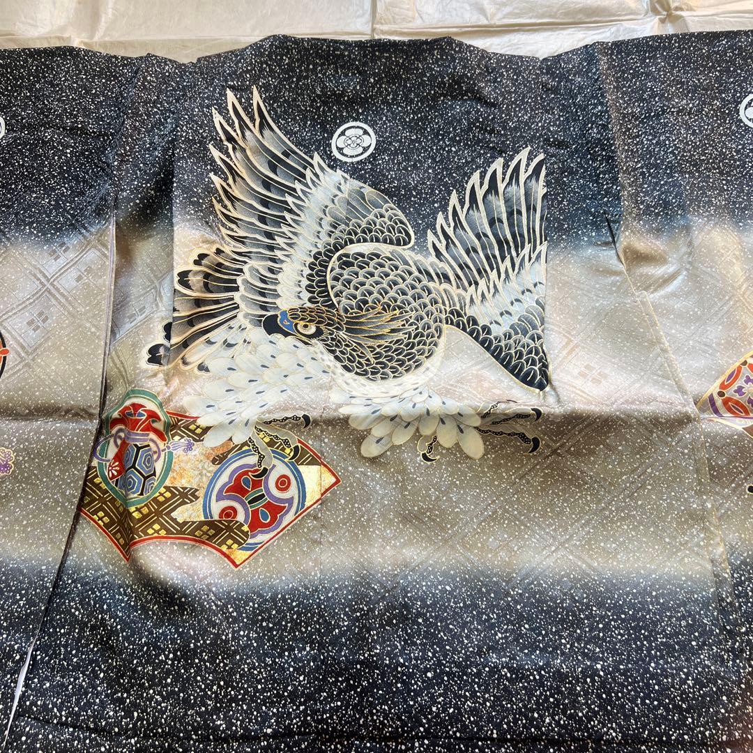 七五三　５歳男の子　着物　羽織り袴セット　美品 七五三 着物 男の子 5歳 羽織袴セット 「浅縹色 兜に片輪車」 フル