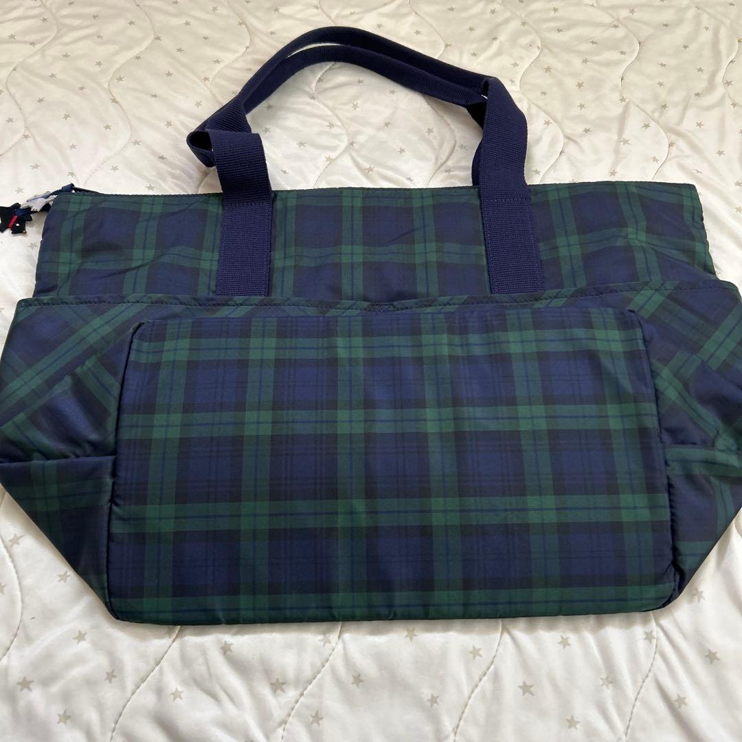 クマ刺繍付きチェック柄マザーズバッグ