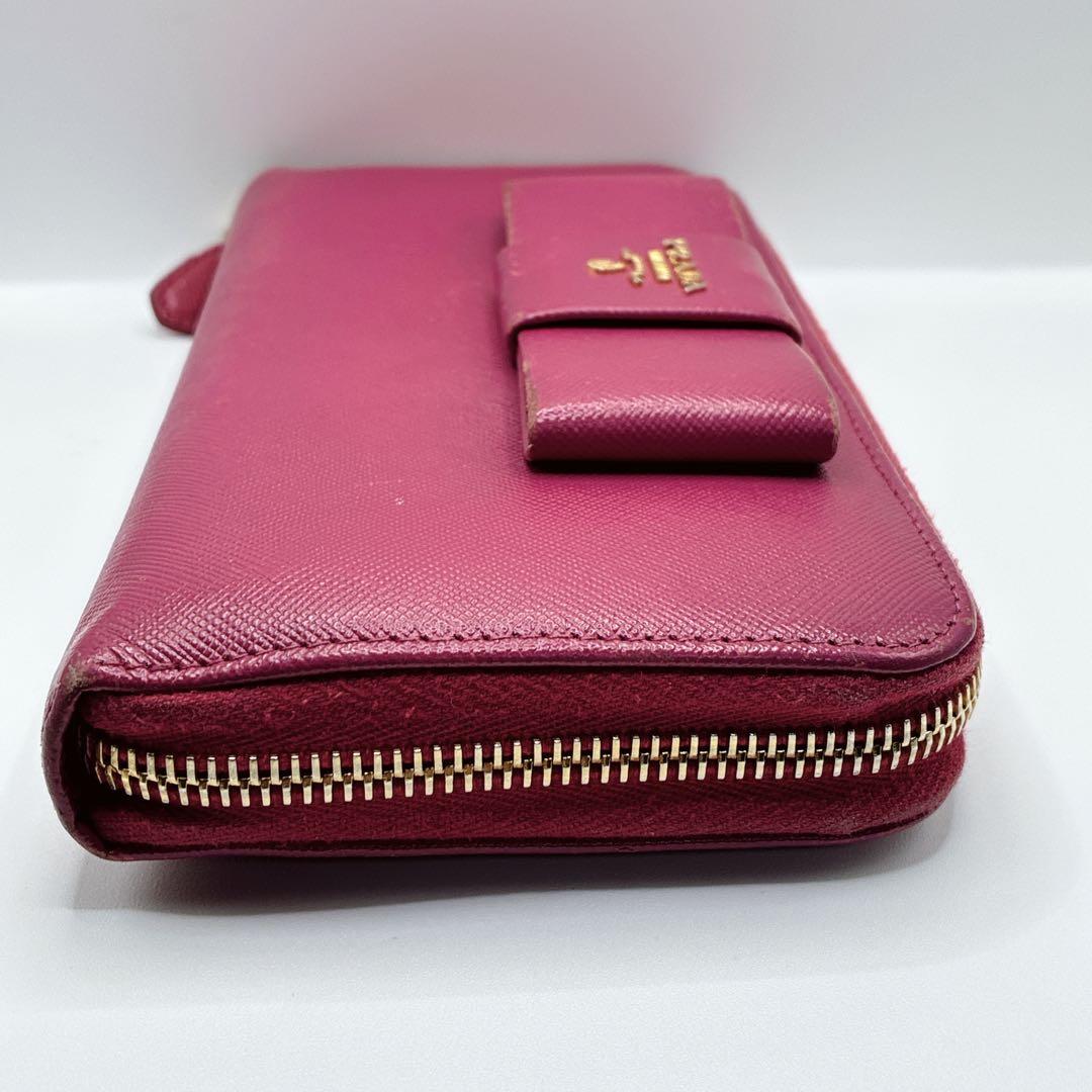 PRADA プラダ サフィアーノ ラウンドファスナー 長財布 リボン ピンク