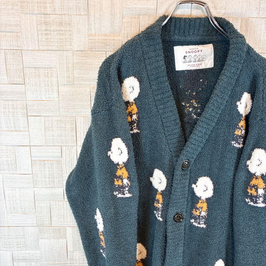 ジェラートピケ × PEANUTS コラボカーディガン チャーリーブラウン総柄