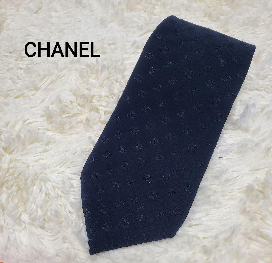 ✨美品✨シャネル ネクタイ ネイビー ココマーク 高級 ハイブランド フランス製 CHANEL シャネル ネクタイ ココマーク チェーン ドット 市松模様
