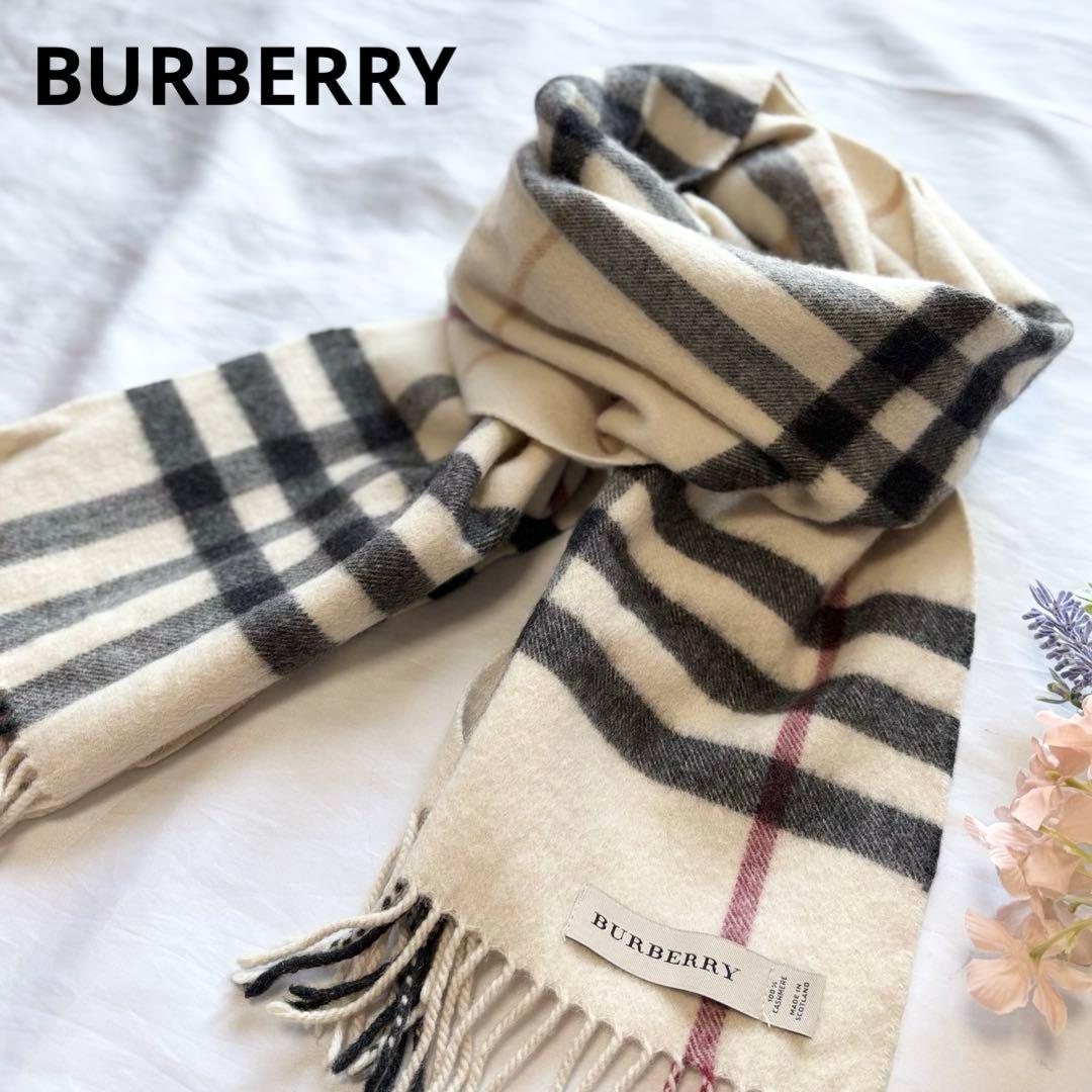 【人気】　バーバリー　カシミヤ100％　マフラー　メガチェック　英製　アイボリー 楽天市場】BURBERRY バーバリー マフラー カシミヤ バーバリーチェック