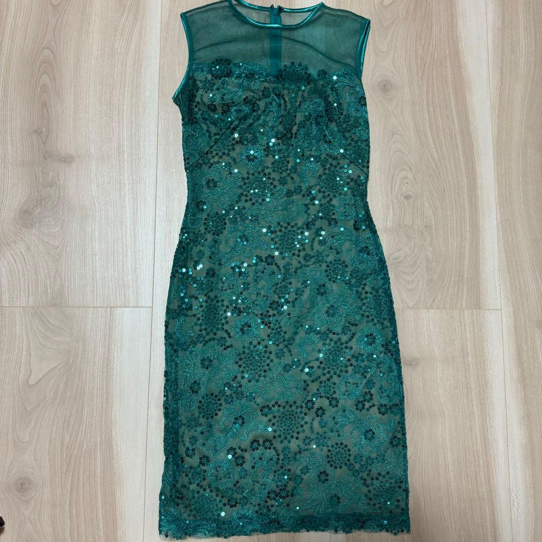 美品 TADASHI SHOJI スパンコールドレス グリーン系 美品 TADASHI SHOJI スパンコールドレス グリーン系